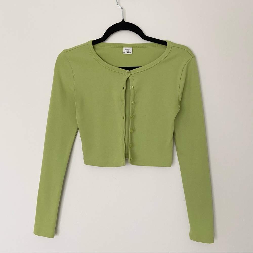 Aritzia Light Green Cropped Button Cardigan